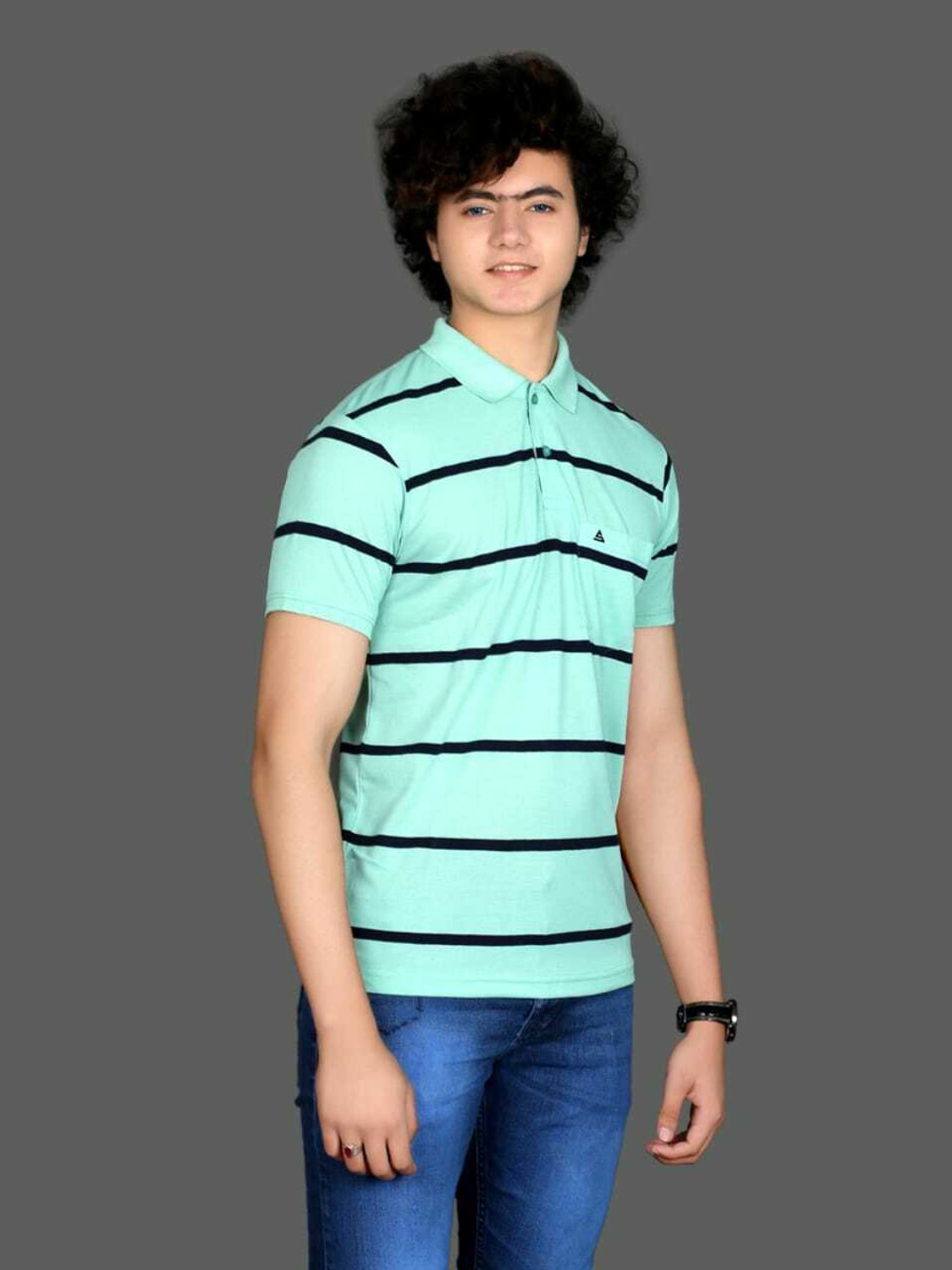 Image of Scoller Striped Men Polo Neck Light Green T-Shirt