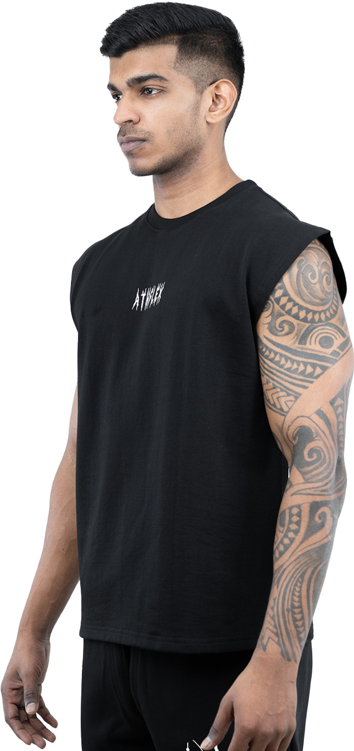 Image of Athflex Graphic Print Men Round Neck Black T-Shirt