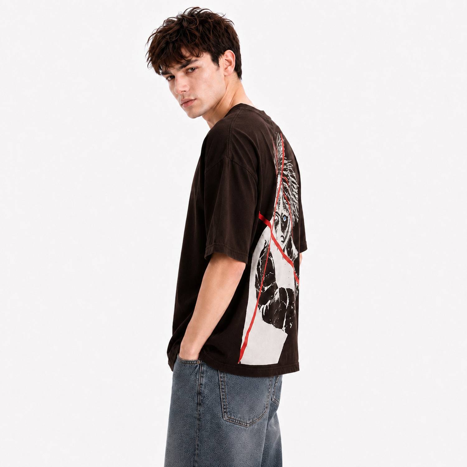 SKW Brown Men's Round Neck T-Shirt - Image 4
