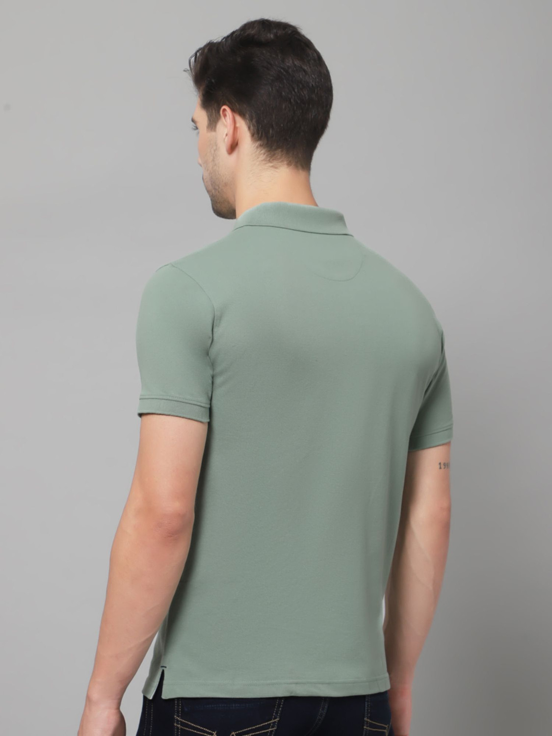 Image of CANTABIL Men Solid Polo Neck Polycotton Green T-Shirt