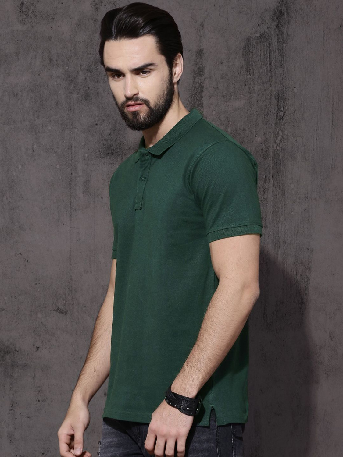 Image of Roadster Solid Men Polo Neck Green T-Shirt