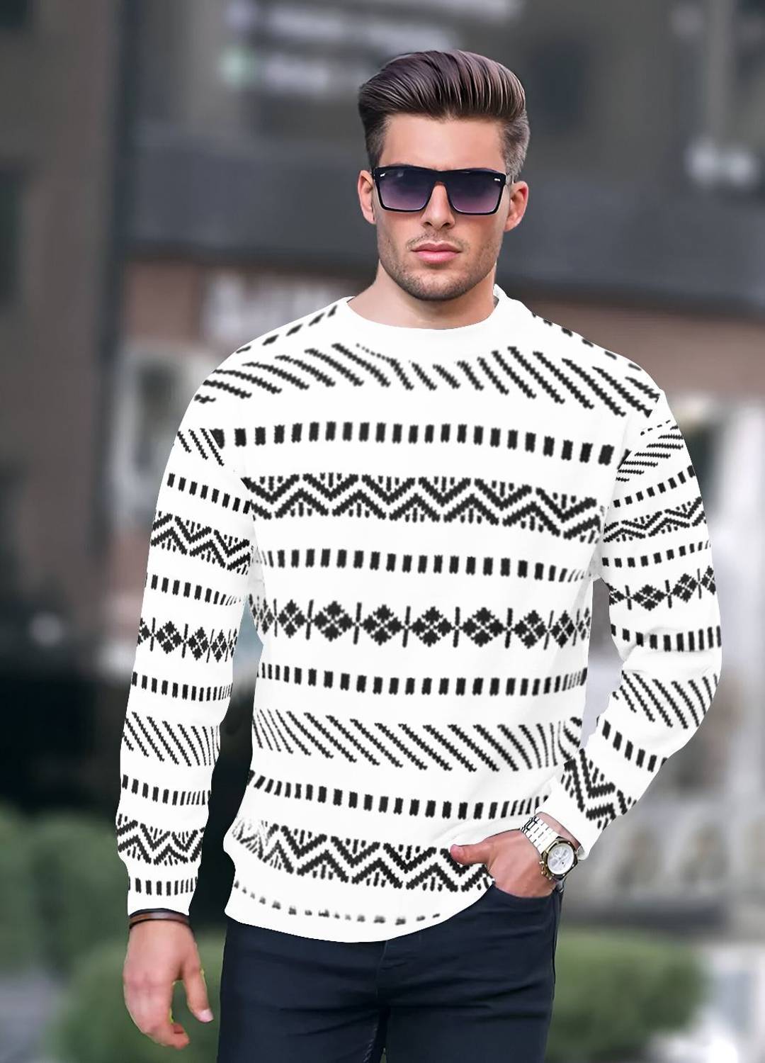 KELONBRO Men Printed Round Neck Cotton Blend White T-Shirt