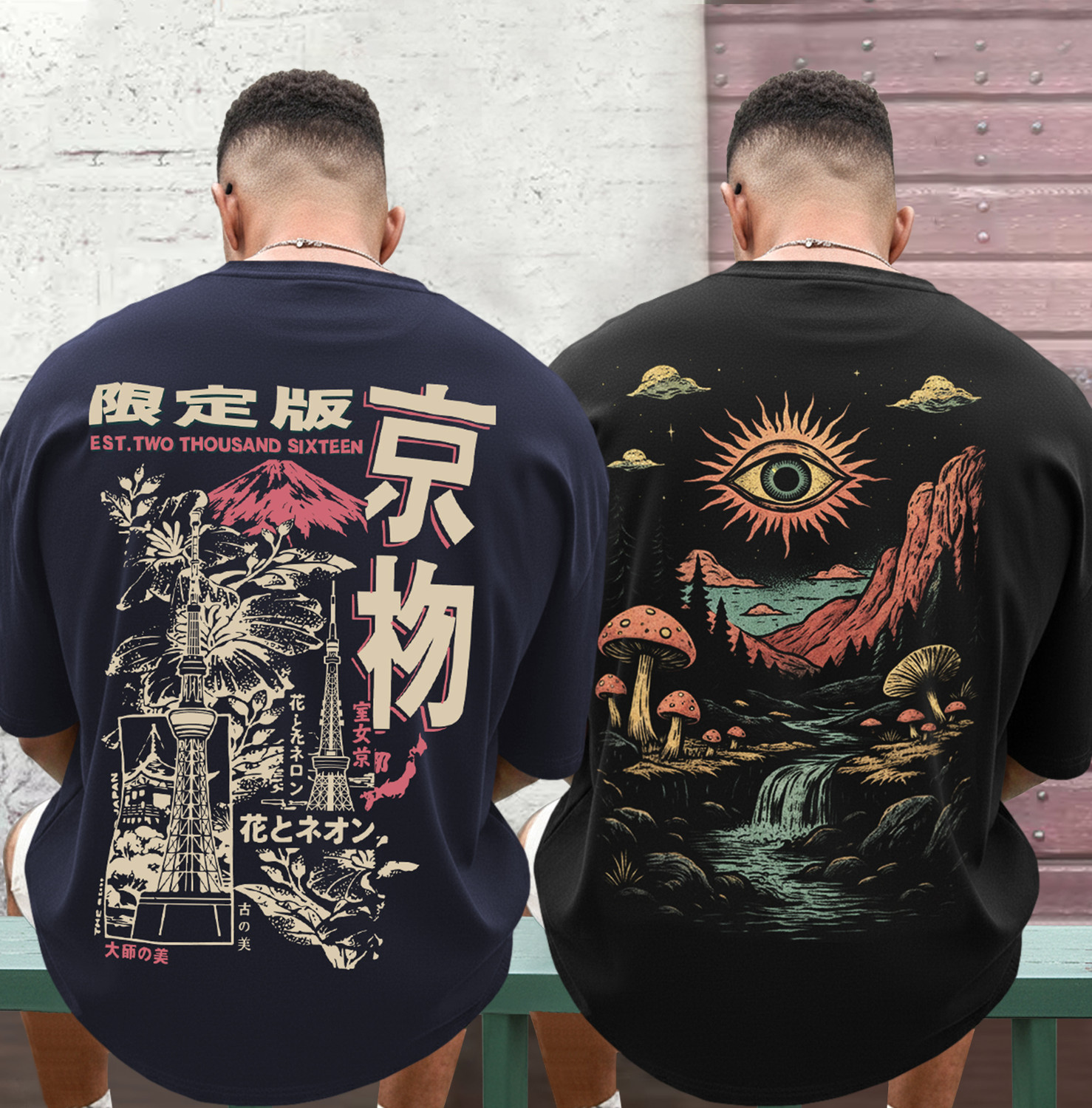 Image of TRIPR Graphic Print Men Round Neck Navy Blue, Black T-Shirt