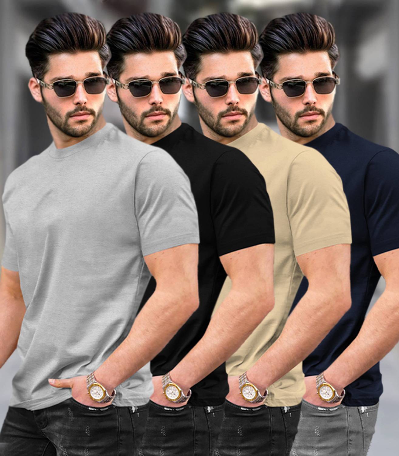 TRIPR Pack of 4 Men Solid Round Neck Cotton Blend Multicolor T-Sh
