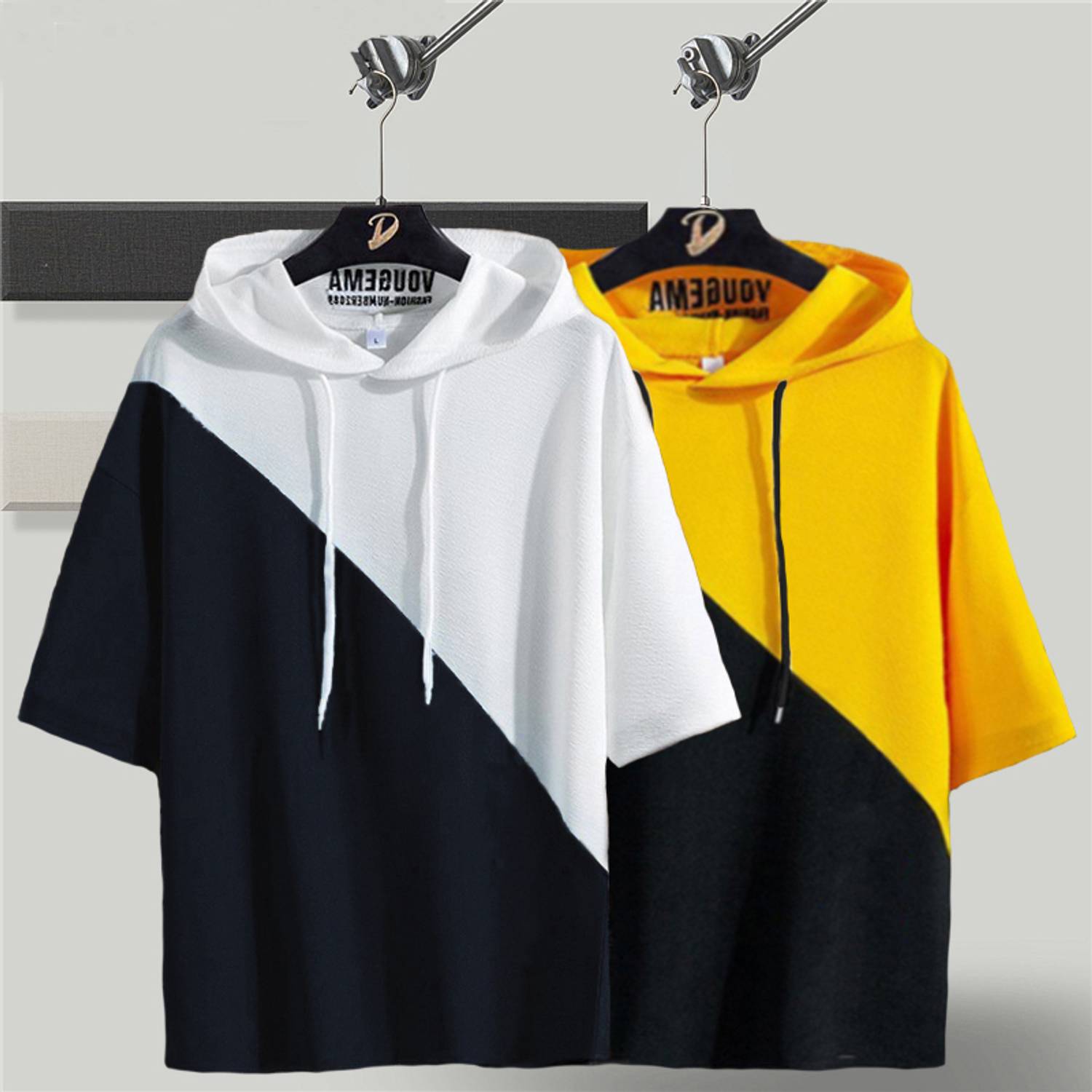 Try This Pack of 2 Men Colorblock Hooded Neck Cotton Blend Blue,