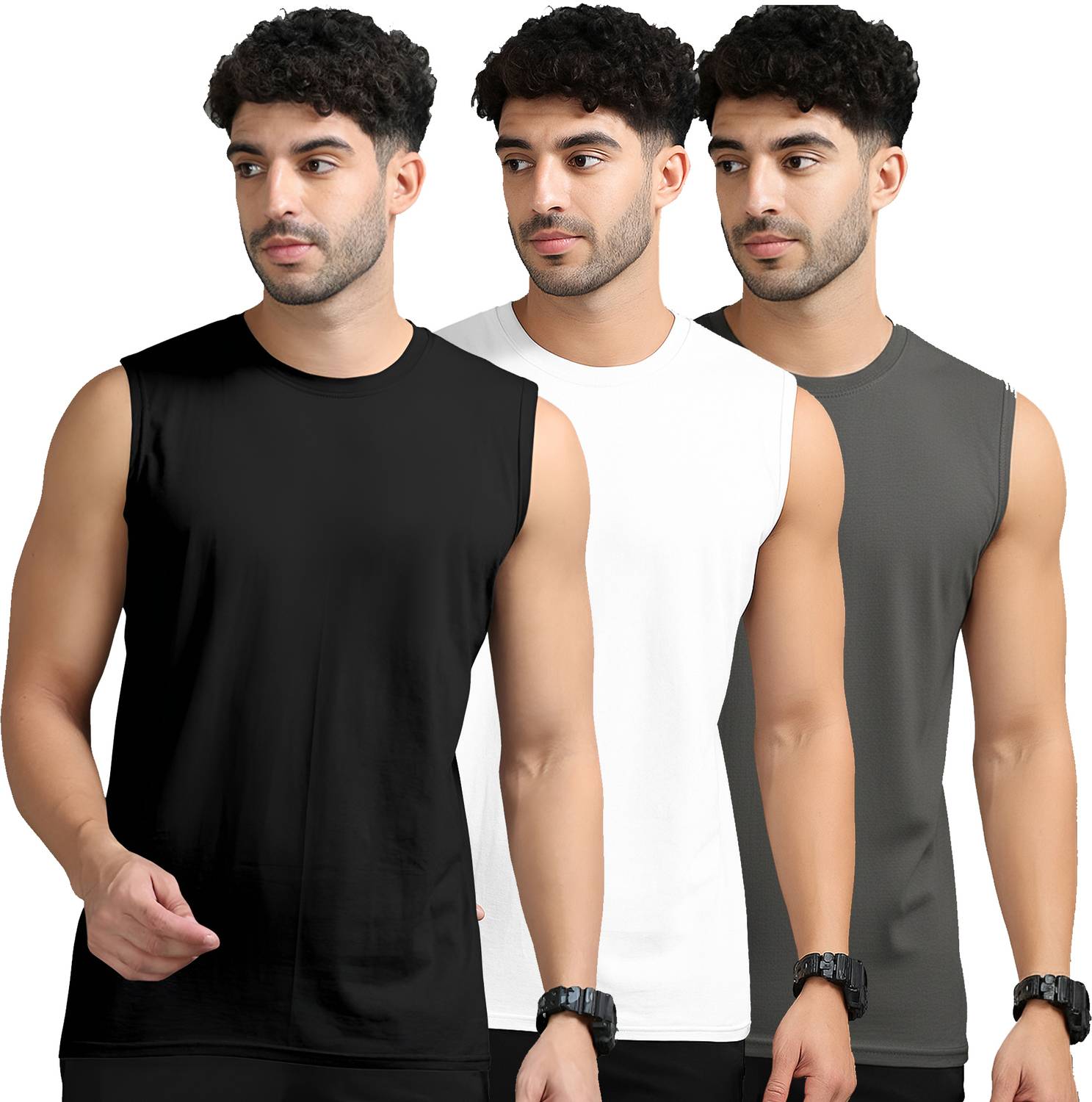 Jangoboy Pack of 2 Men Solid Round Neck Polyester Black, White T-