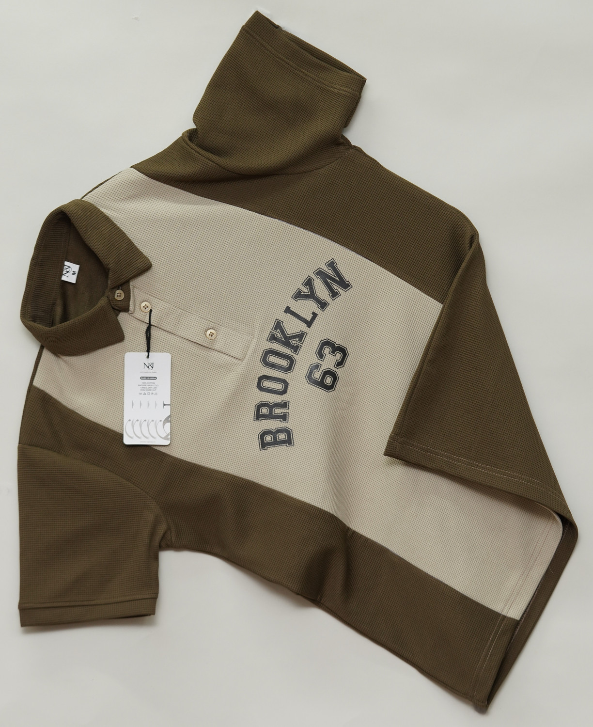 Image of N AND J Colorblock Men Polo Neck Brown, Beige T-Shirt