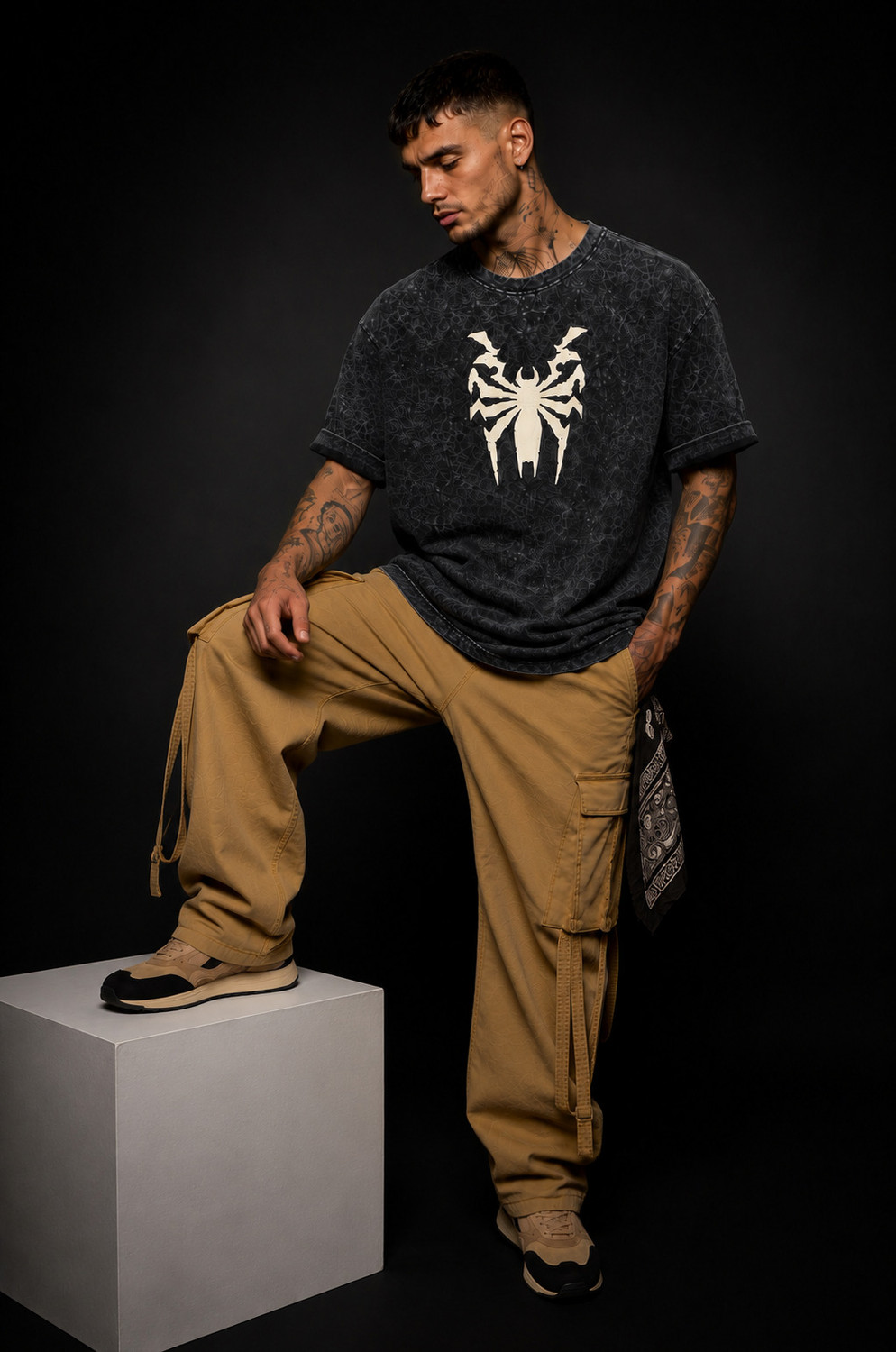 Image of Woops studio! Printed Men Round Neck Black, Red T-Shirt
