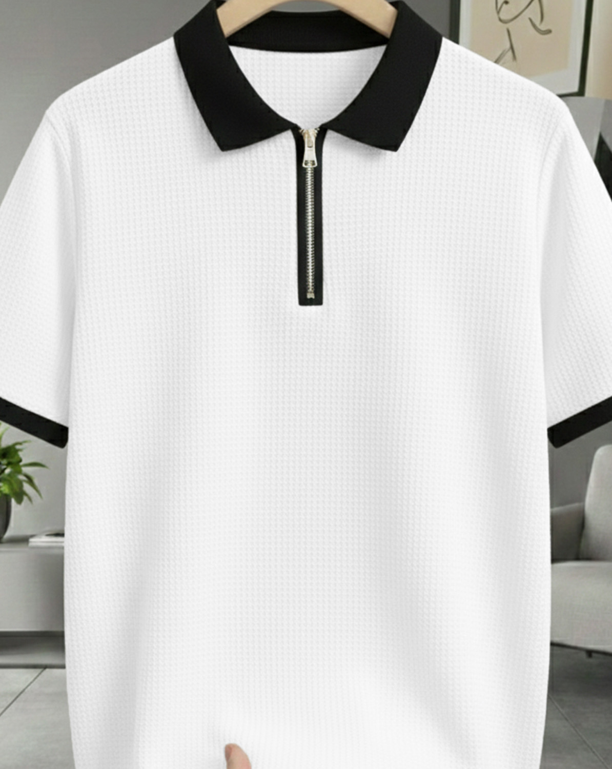 Image of ENITOR Solid Men Polo Neck White T-Shirt