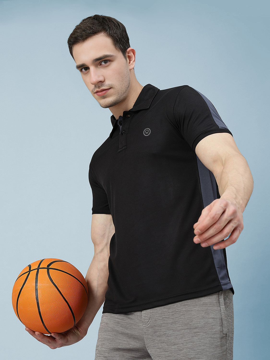 Image of CHKOKKO Solid Men Polo Neck Black T-Shirt