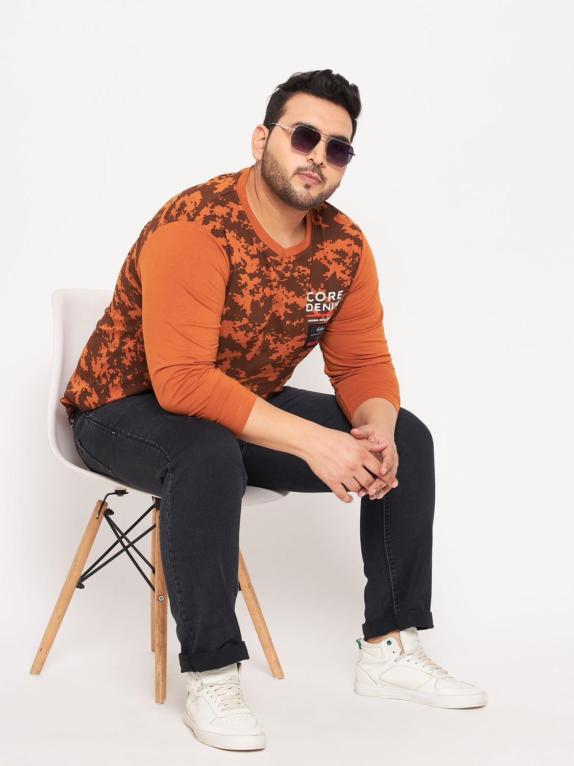 Image of Club York Printed, Typography Men Round Neck Brown T-Shirt