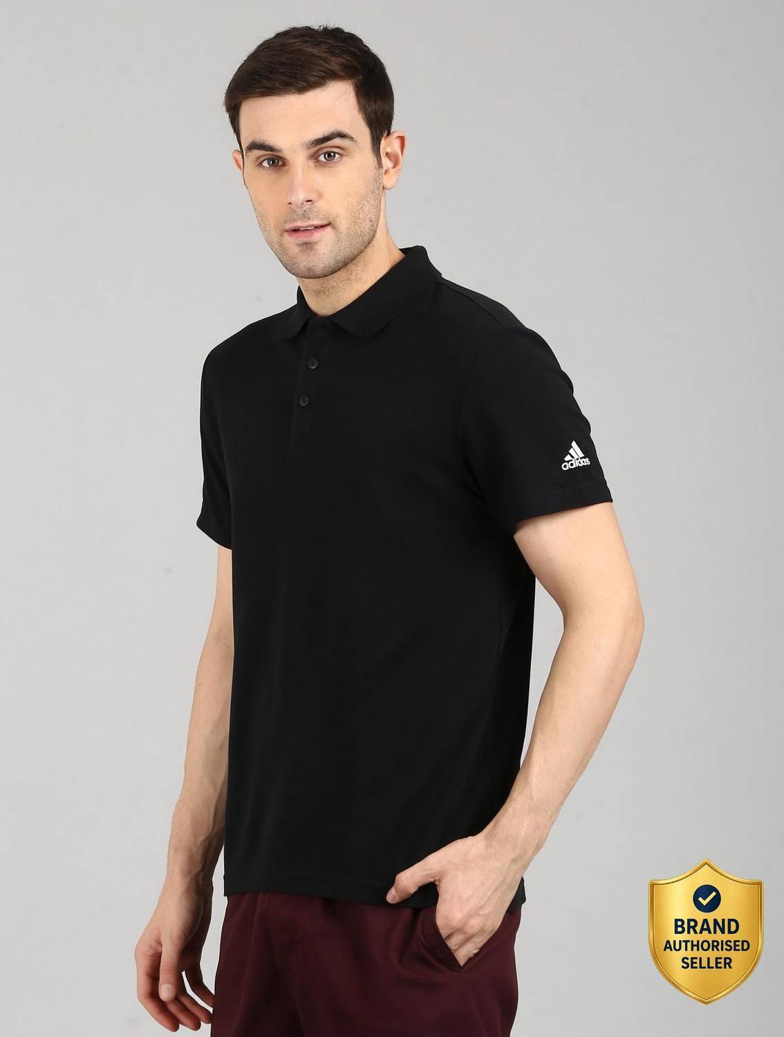 ADIDAS Printed Men Polo Neck Black T-Shirt
