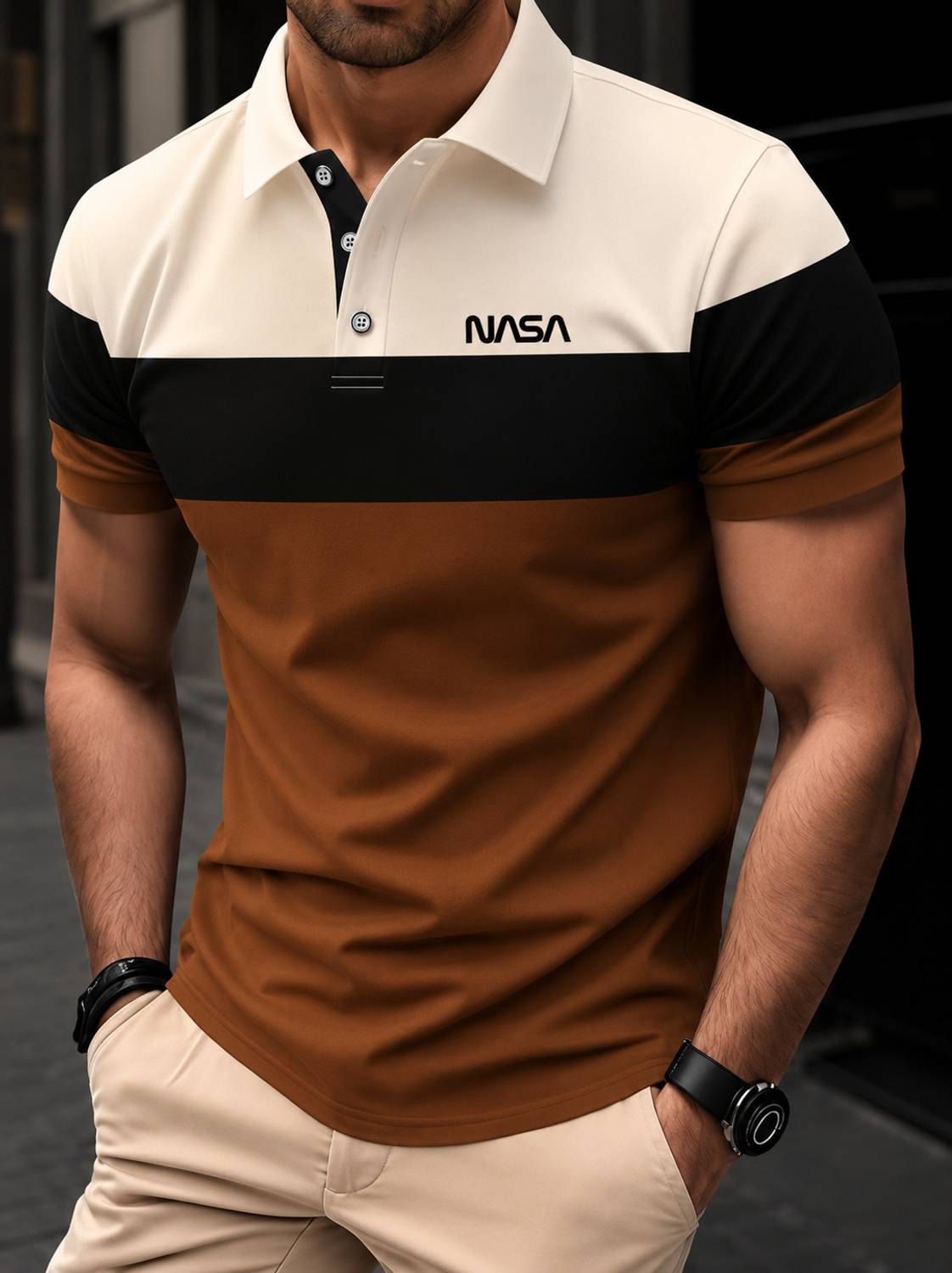 STITCHROOT Colorblock Men Polo Neck Brown T-Shirt