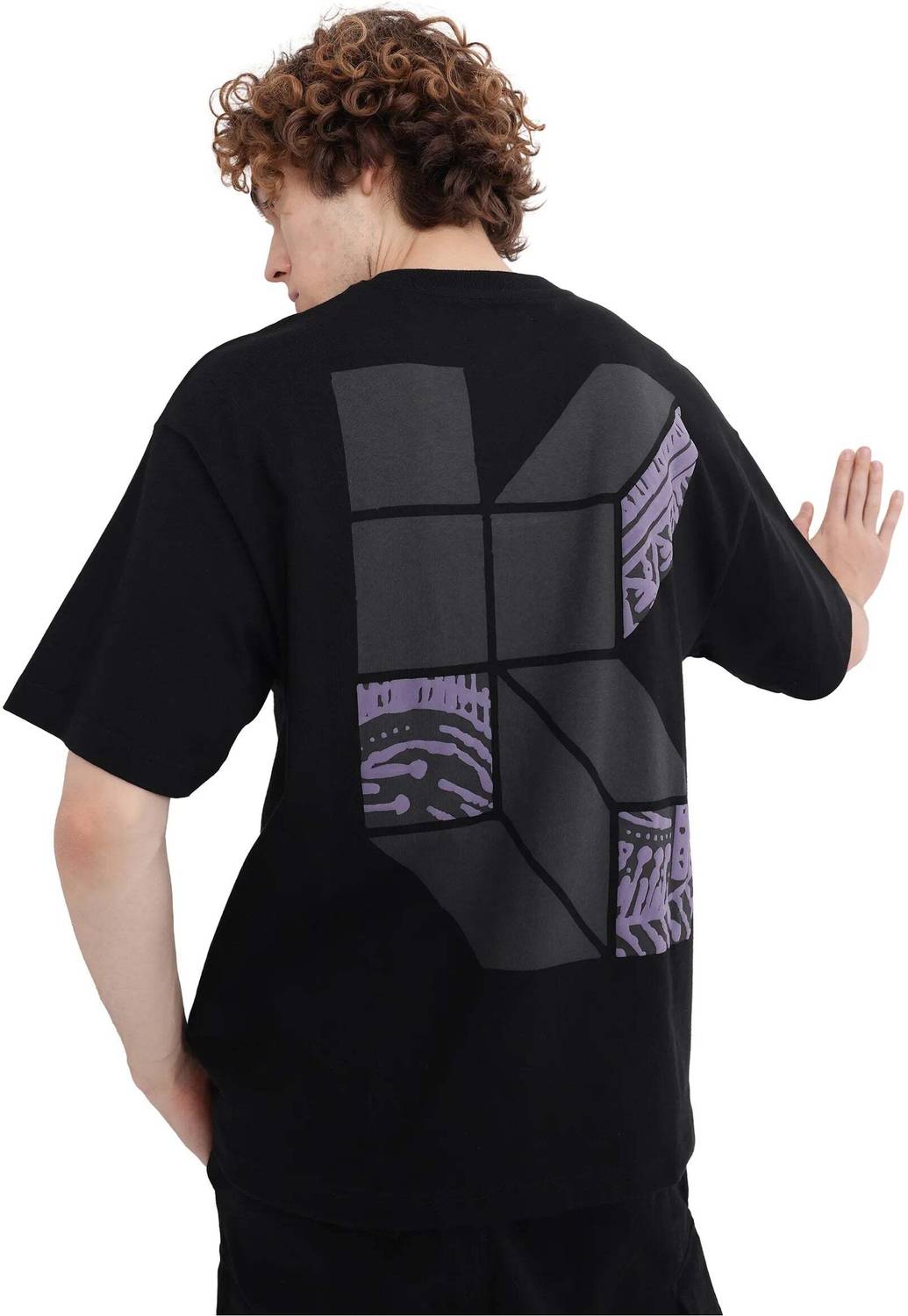 RARE RABBIT Men Graphic Print Crew Neck Cotton Blend Black T-Shir