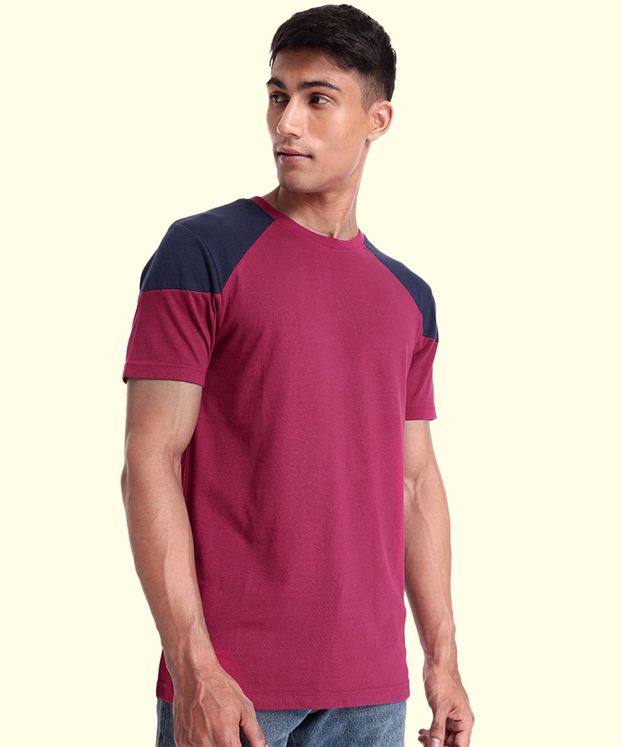 BEWAKOOF Colorblock Men Round Neck Pink T-Shirt