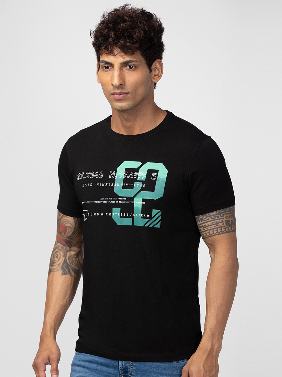 Image of Spykar Typography Men Round Neck Black T-Shirt