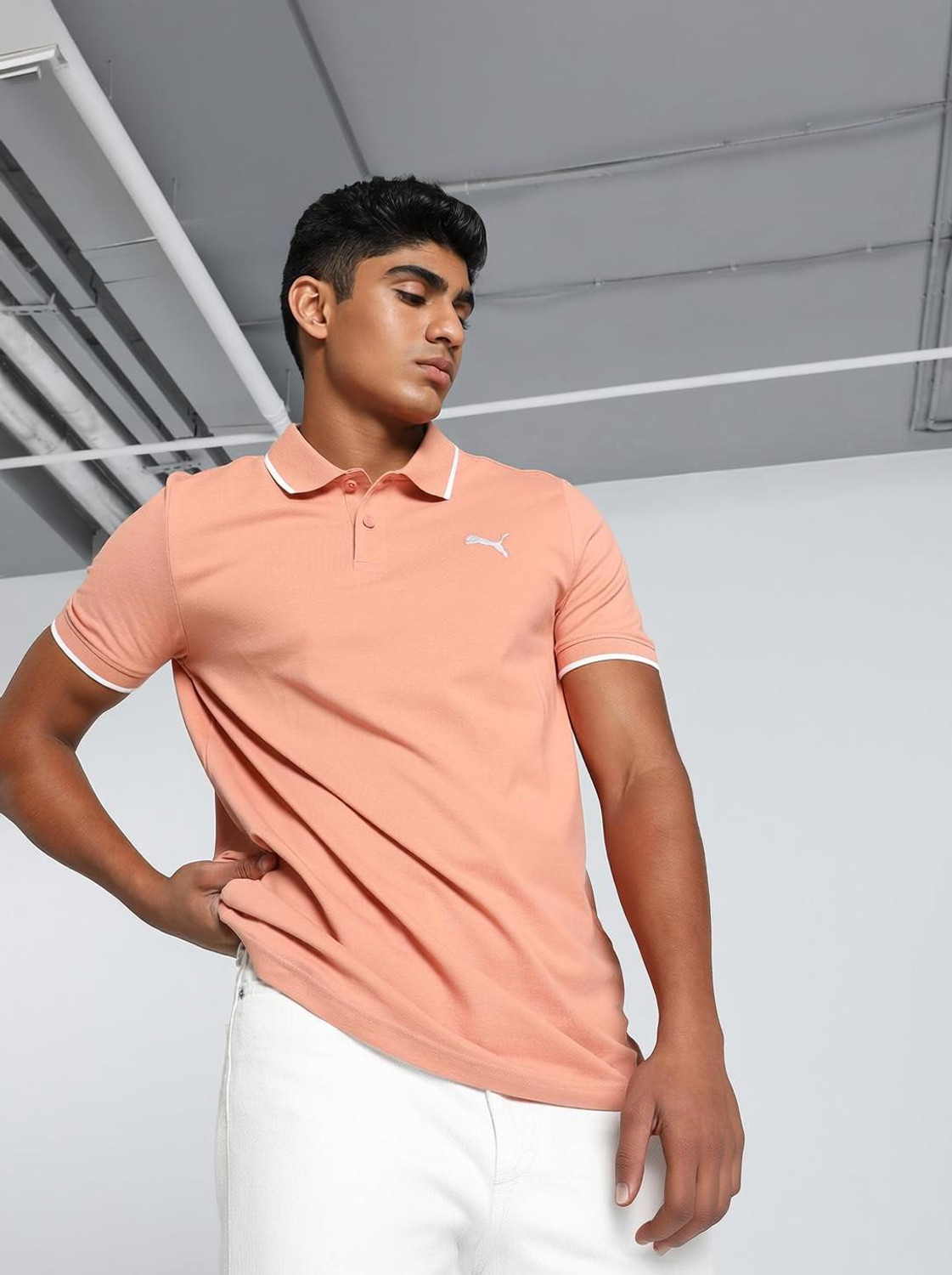 Image of PUMA Solid Men Polo Neck Pink T-Shirt
