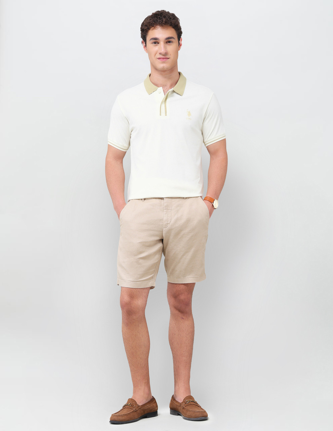 Image of U.S. POLO ASSN. Solid Men Polo Neck White T-Shirt