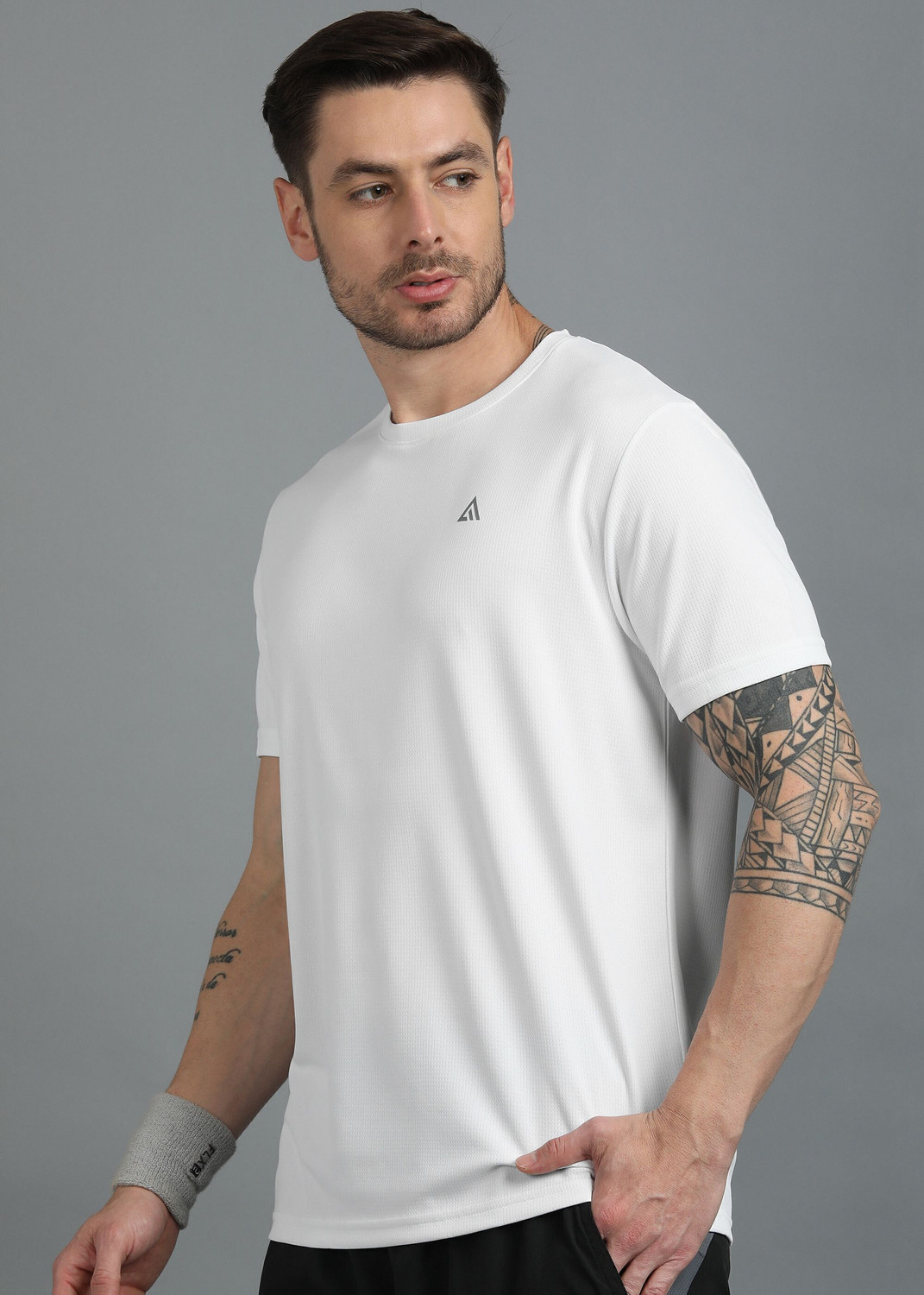Image of Adrenex Solid Men Round Neck White T-Shirt