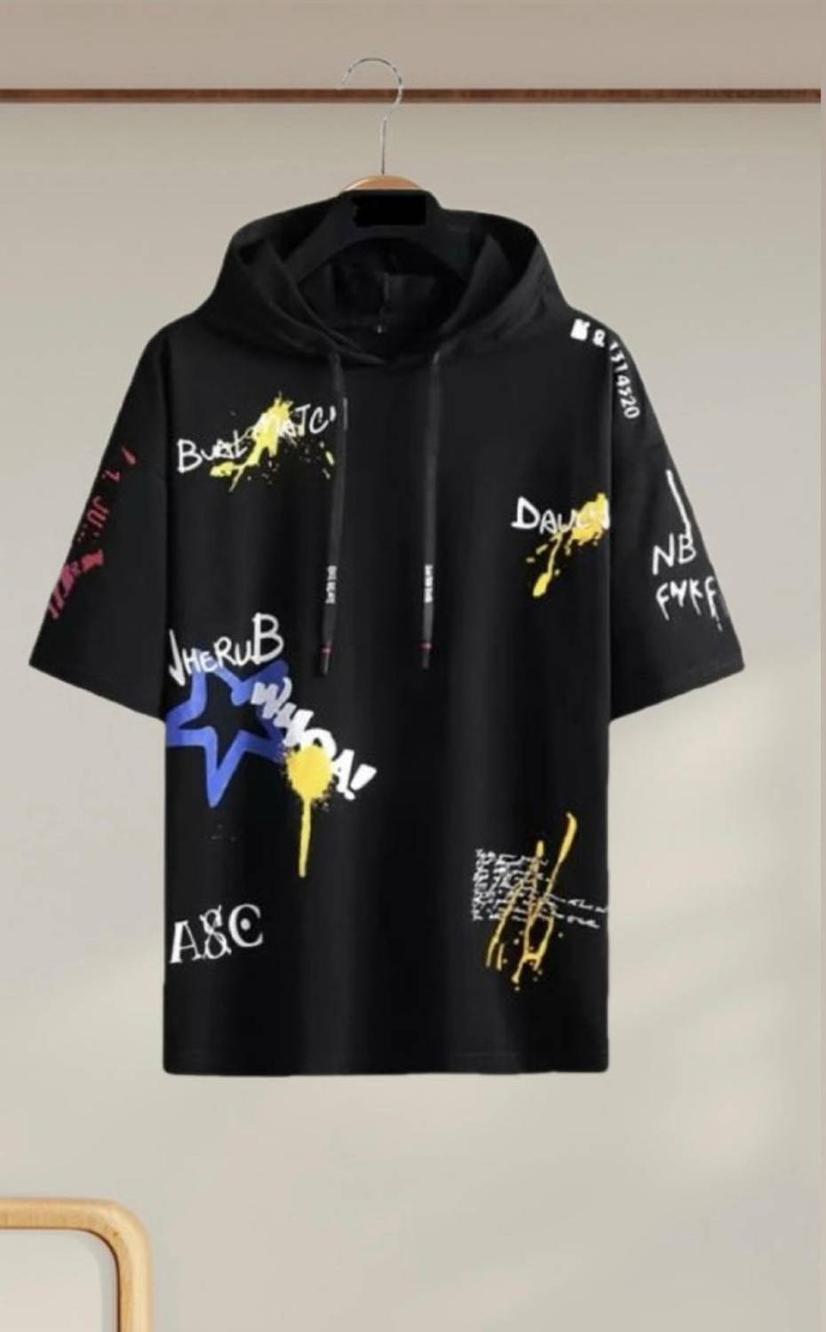 Abhishek Printed Men Hooded Neck Black T-Shirt