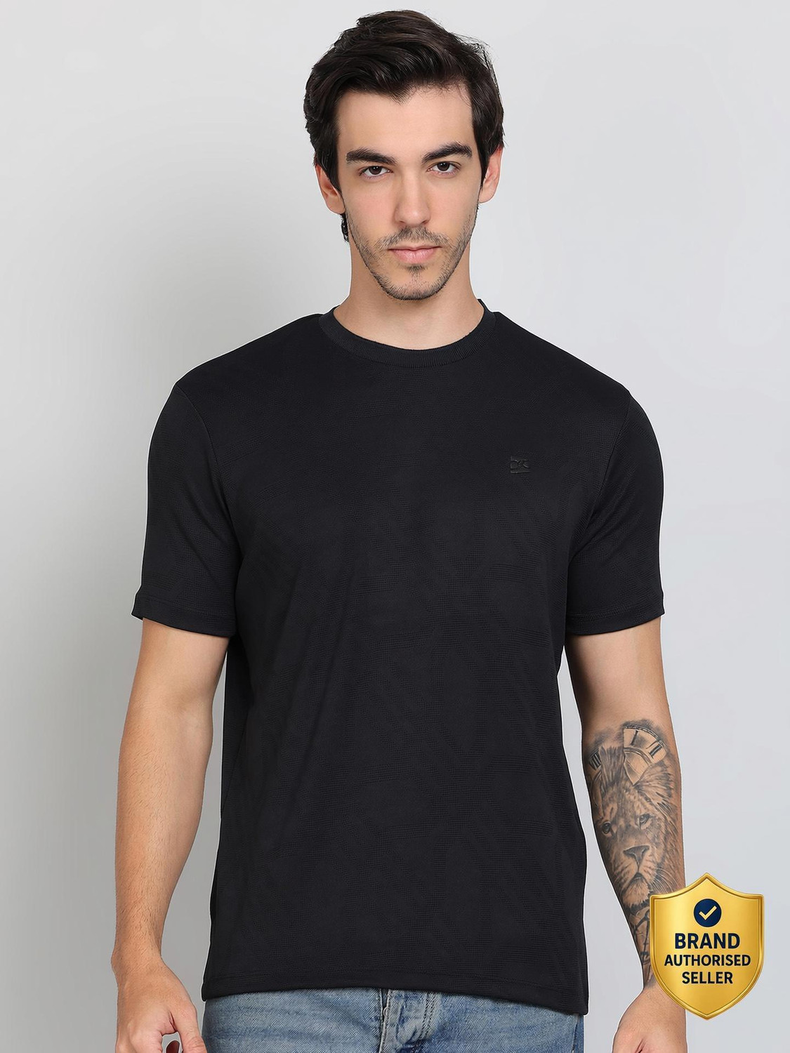 Image of KILLER Men Self Design Round Neck Polyester Black T-Shirt