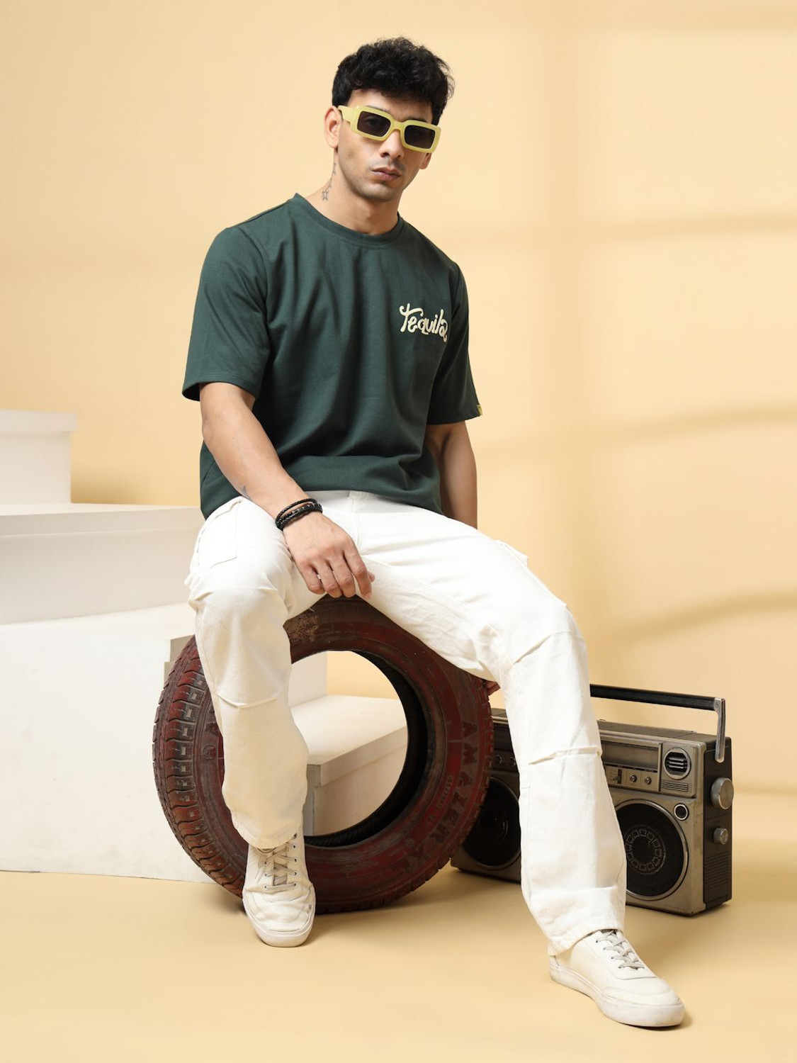 Image of RIGO Printed Men Round Neck Green T-Shirt