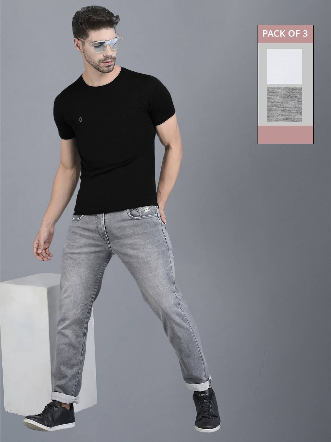 Dollar Pack of 3 Men Solid Round Neck Pure Cotton Multicolor T-Sh