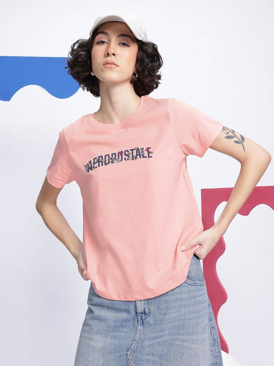 AEROPOSTALE Printed Women Round Neck Pink T-Shirt