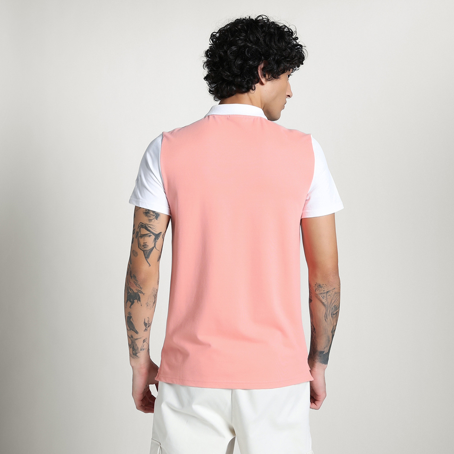 Image of PUMA Colorblock Men Polo Neck Pink, White T-Shirt