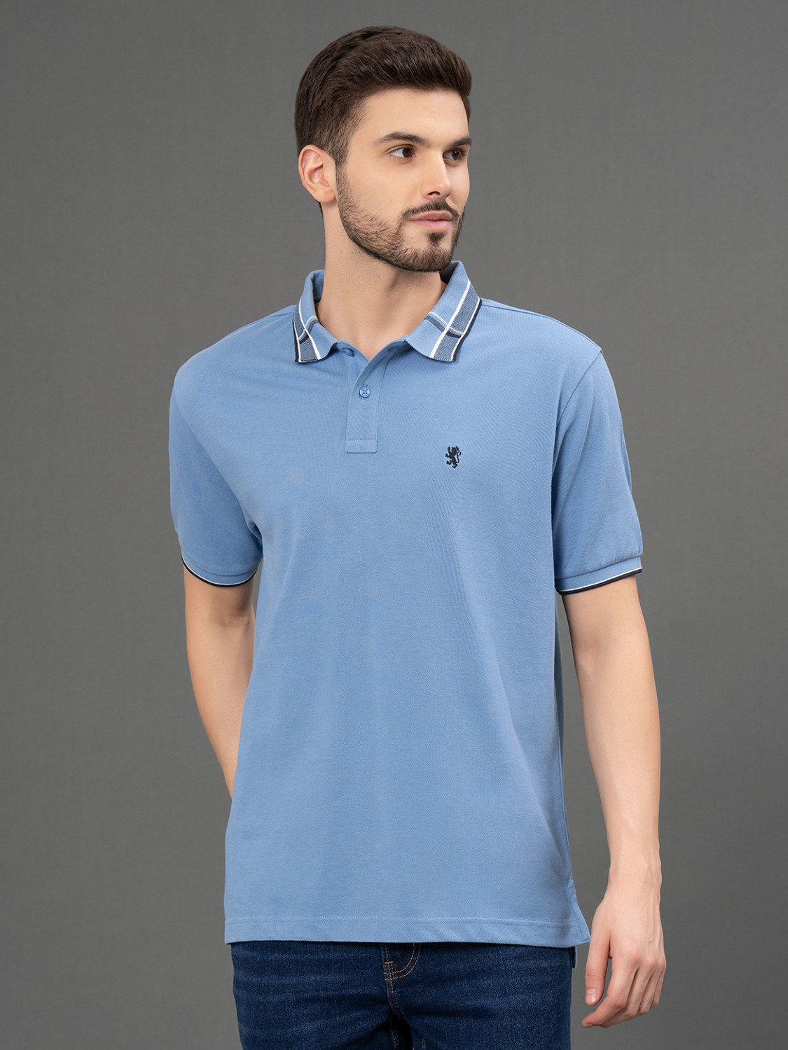 Image of RED TAPE Solid Men Polo Neck Blue T-Shirt