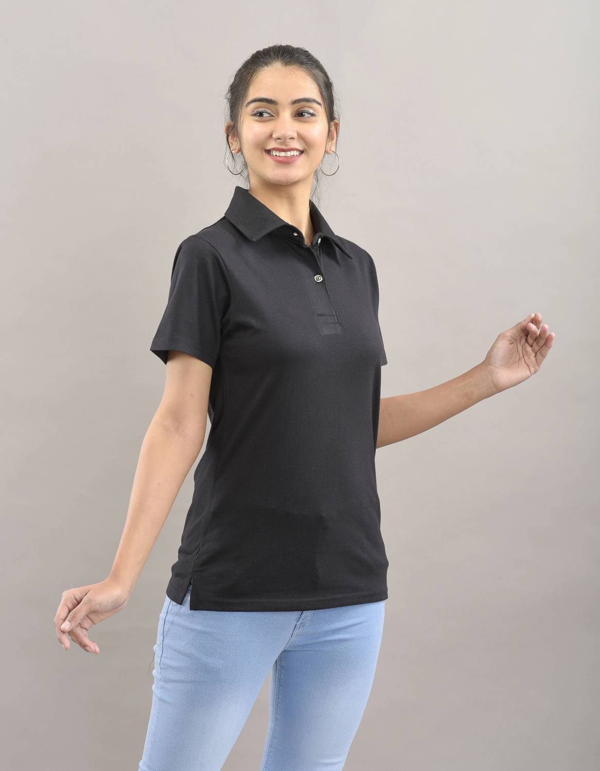 PRW FASHION Solid Women Polo Neck Black T-Shirt - Buy PRW FASHION