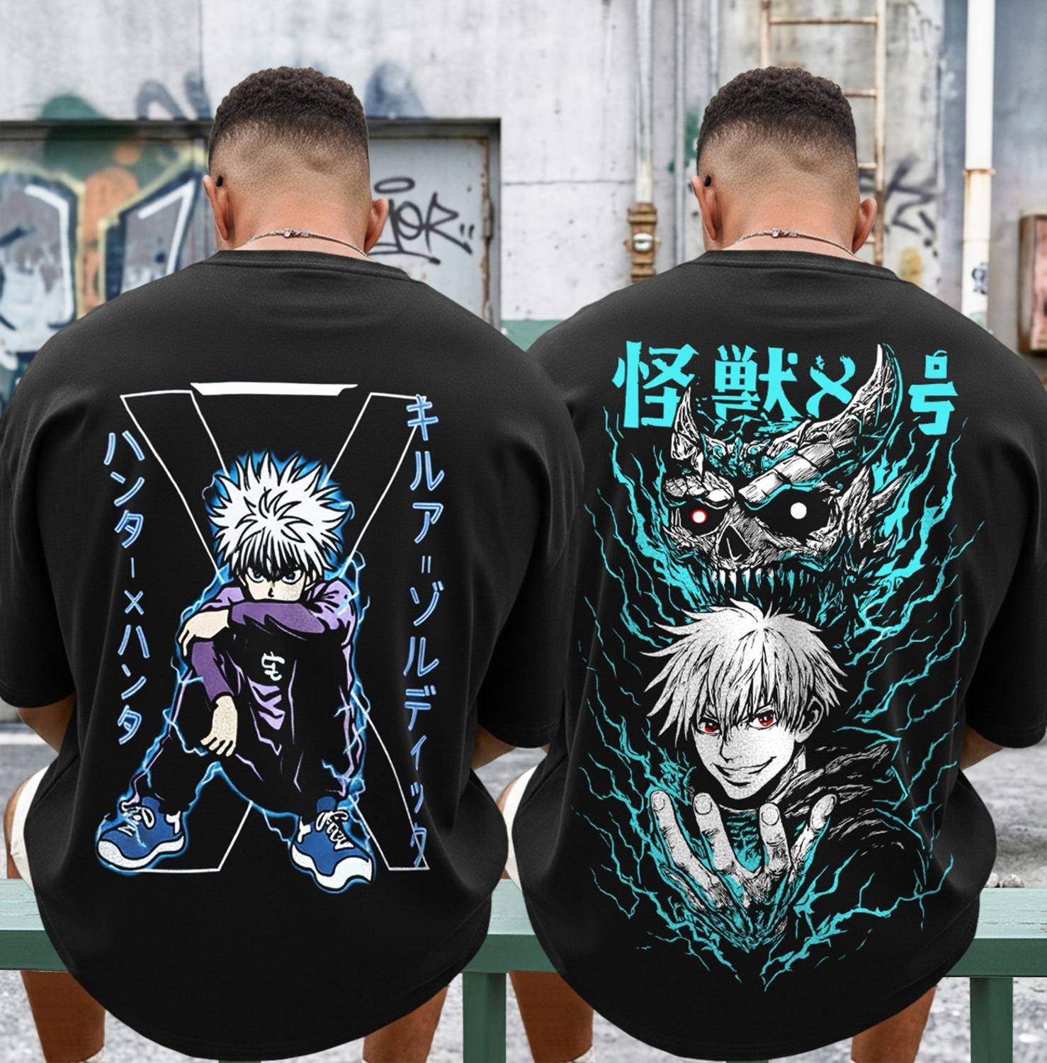TRIPR Pack of 2 Men Graphic Print Round Neck Cotton Blend Black T