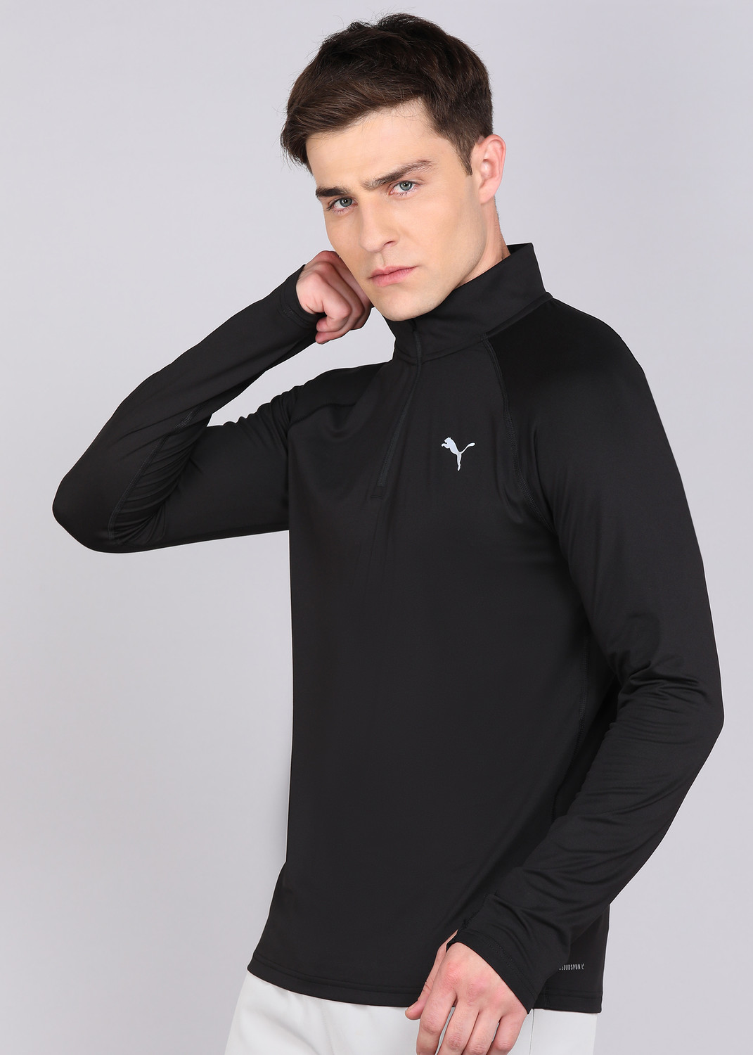 Image of PUMA Men Solid High Neck Polyester Black T-Shirt