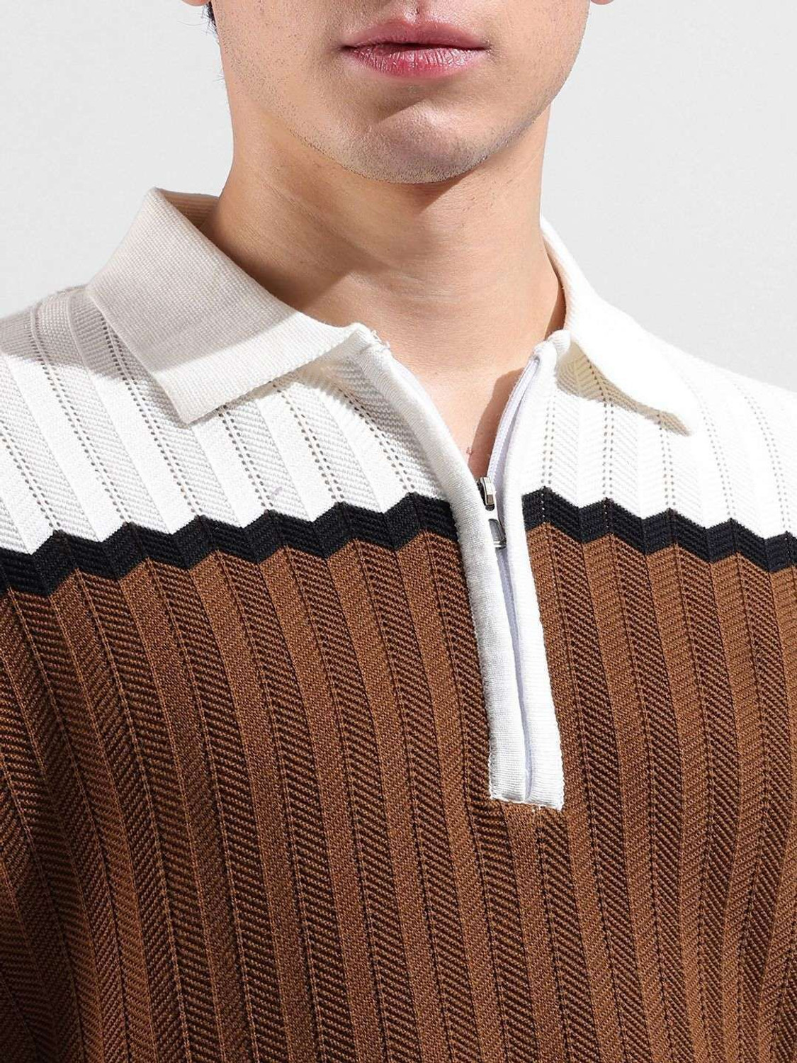 Image of The Indian Garage Co. Self Design Men Polo Neck Multicolor T-Shirt