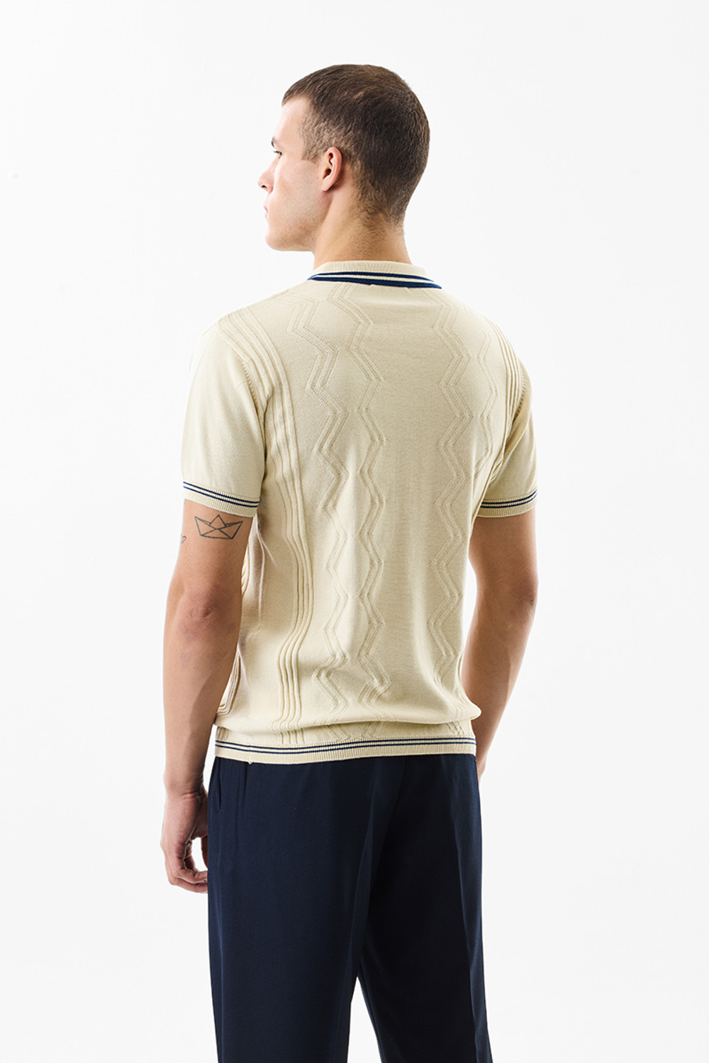 Image of Snitch Chevron /Zig Zag Men Polo Neck Beige T-Shirt
