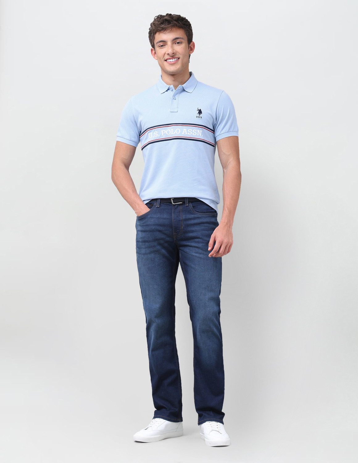 Image of U.S. POLO ASSN. Graphic Print Men Polo Neck Blue T-Shirt