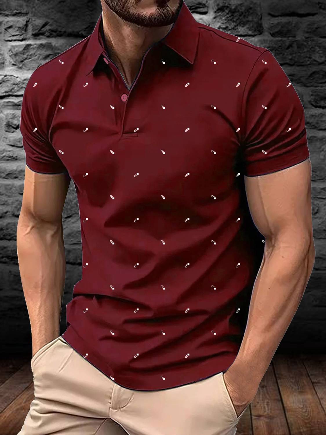 AIN6 Printed Men Polo Neck Maroon T-Shirt