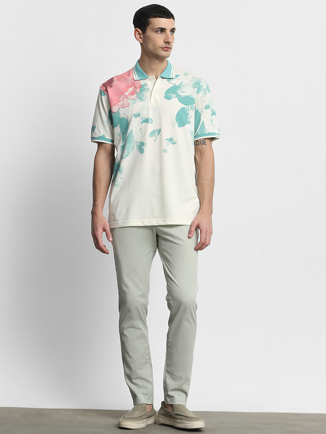 Image of MUFTI Abstract Men Polo Neck Blue T-Shirt