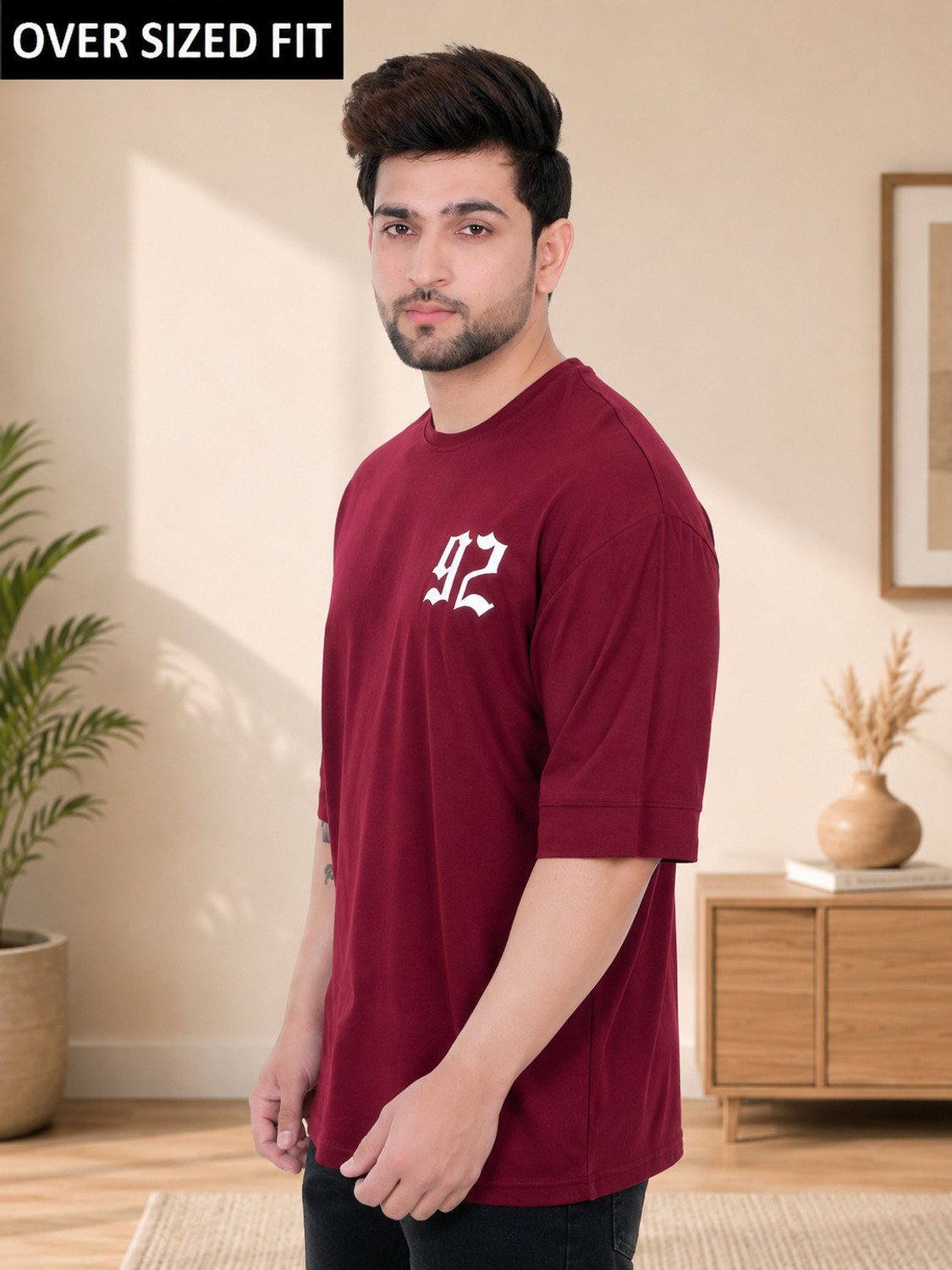 Image of E-MAX Typography Men Round Neck Maroon T-Shirt