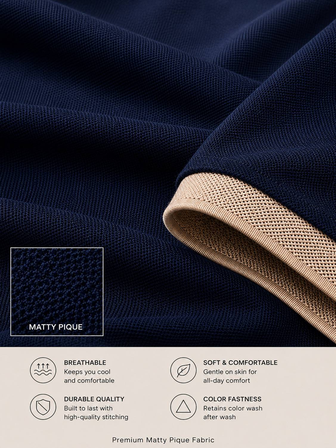 Elivaro Navy Blue Polo Neck T-Shirt - Image 5