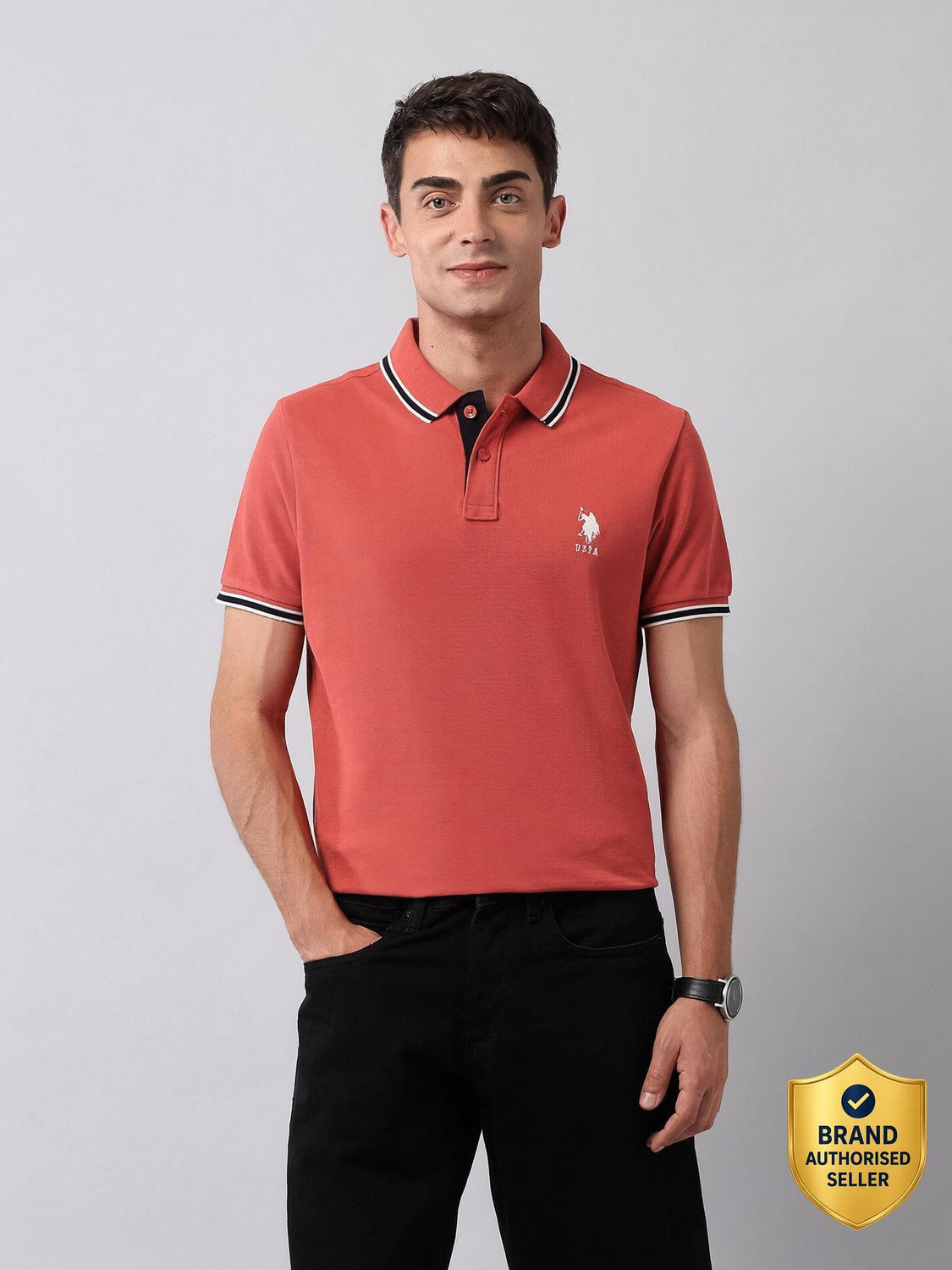 Image of U.S. Polo Assn. Denim Co. Solid Men Polo Neck Red T-Shirt