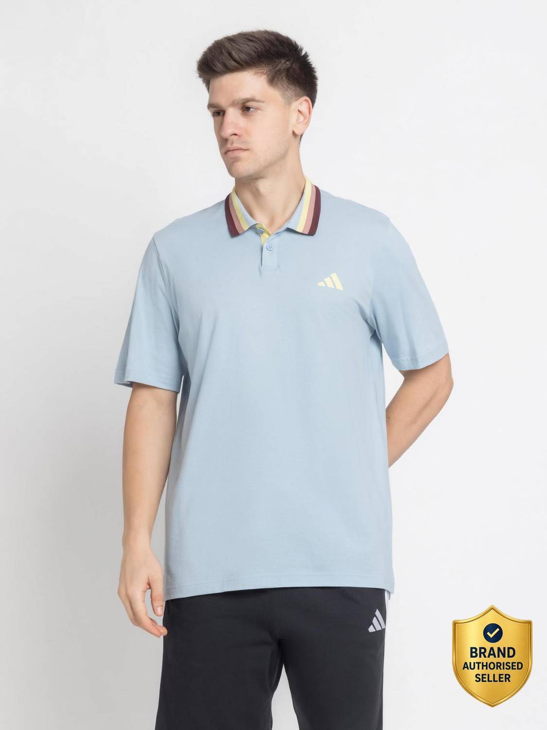 ADIDAS Solid Men Polo Neck Blue T-Shirt
