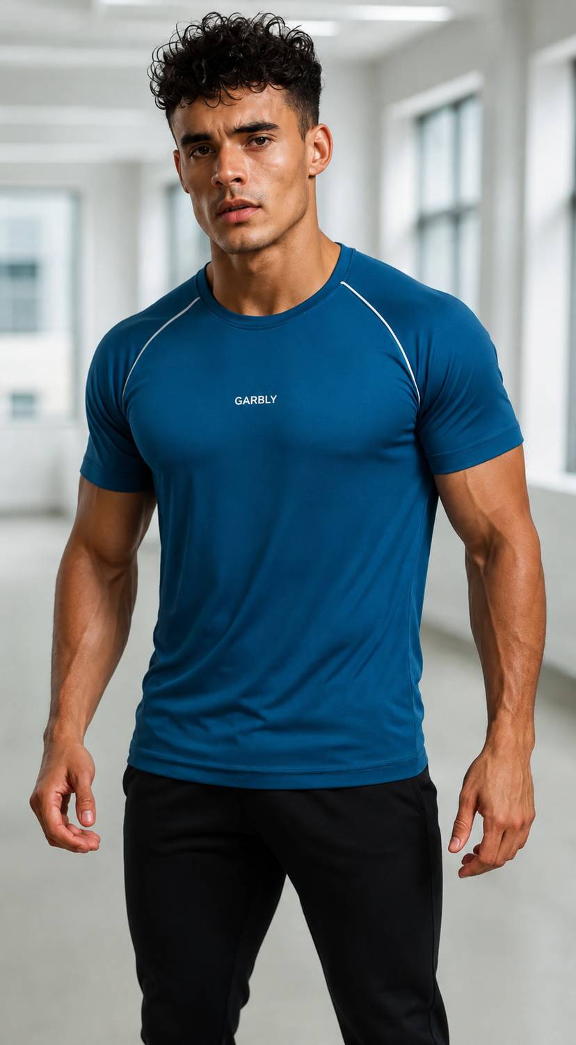 GARBLY Self Design Men Round Neck Blue T-Shirt
