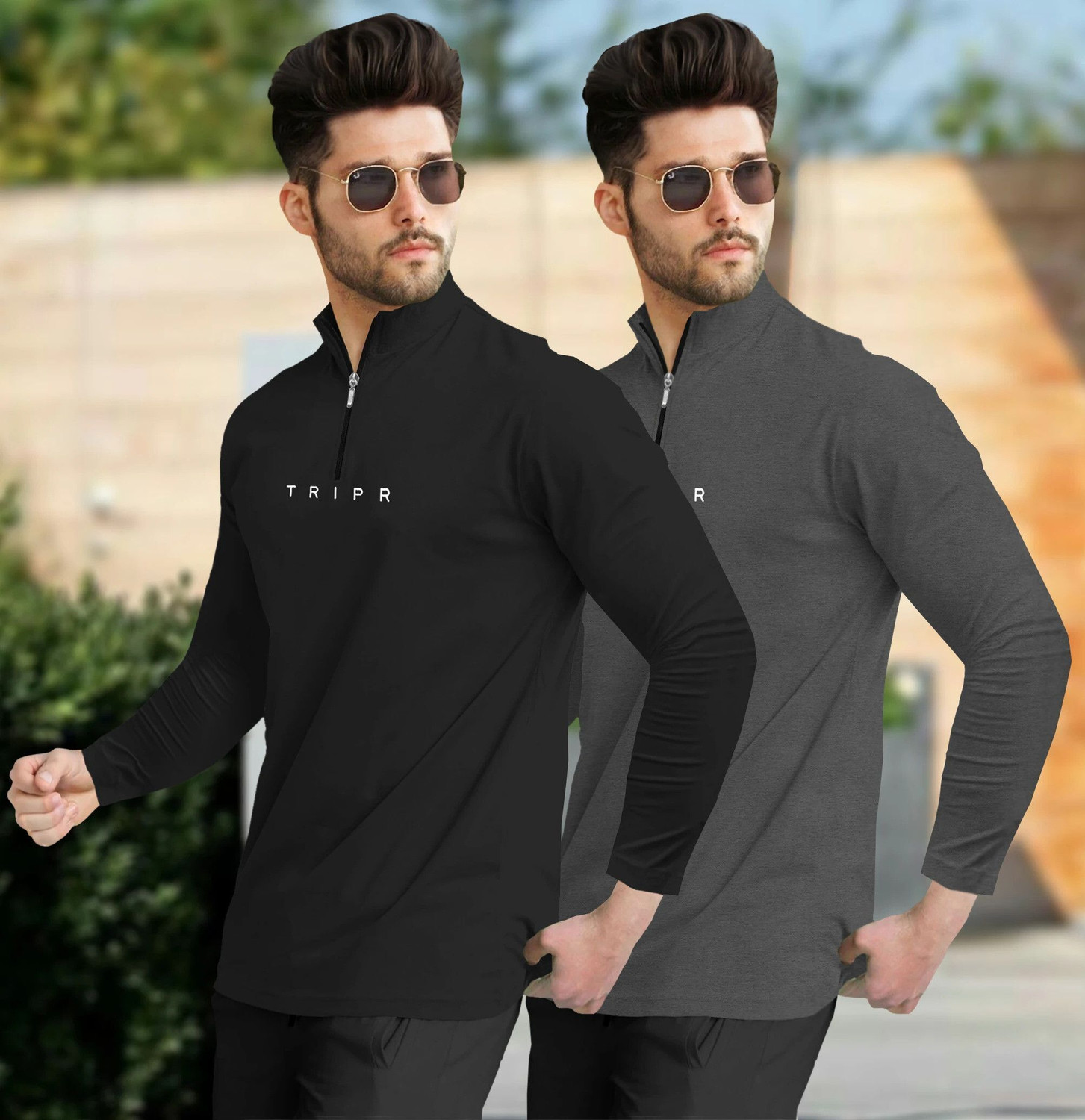 Image of TRIPR Printed Men Henley Neck Black, Grey T-Shirt