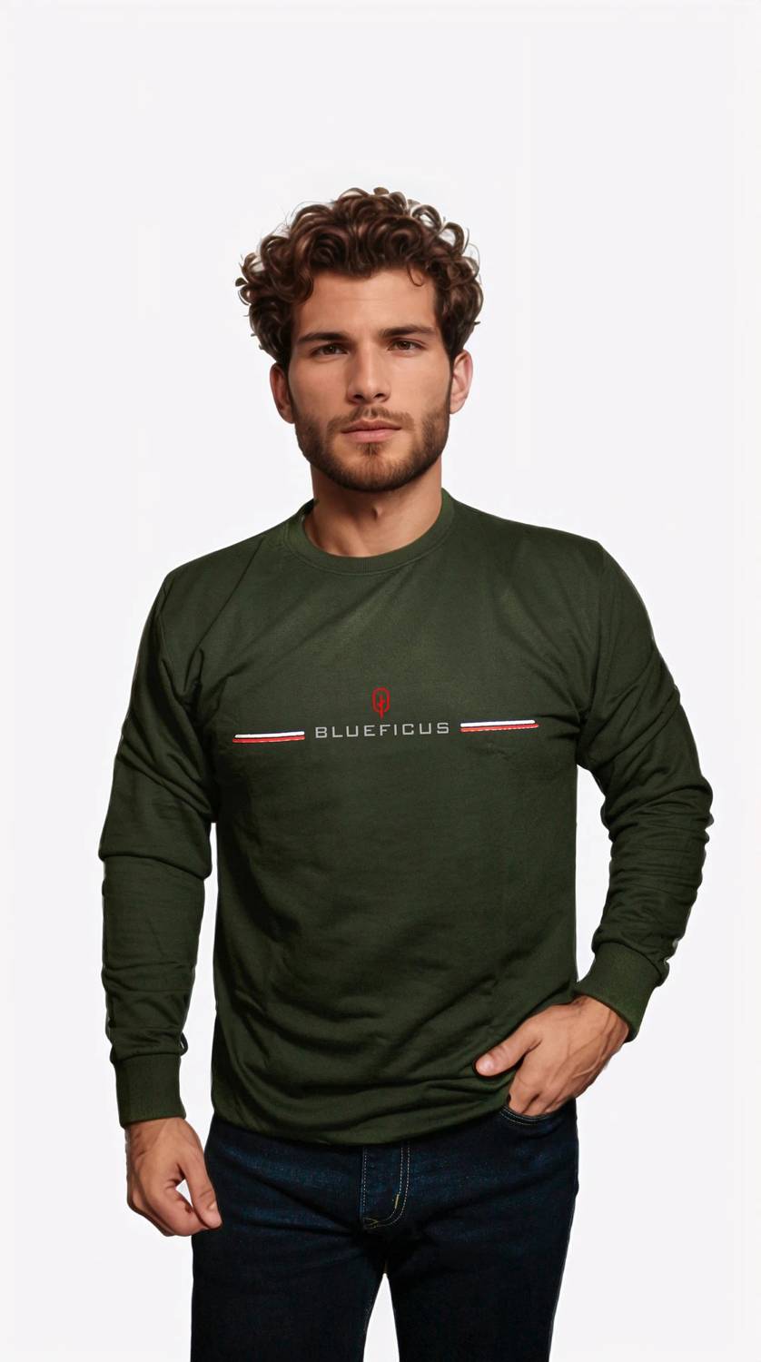BlueFicus Men Printed, Typography Round Neck Cotton Blend Green T