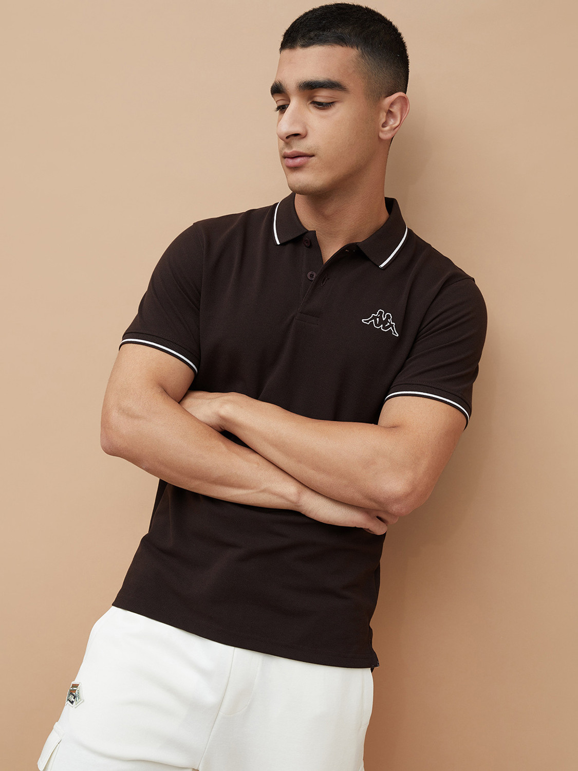 Image of Kappa Solid Men Polo Neck Brown T-Shirt