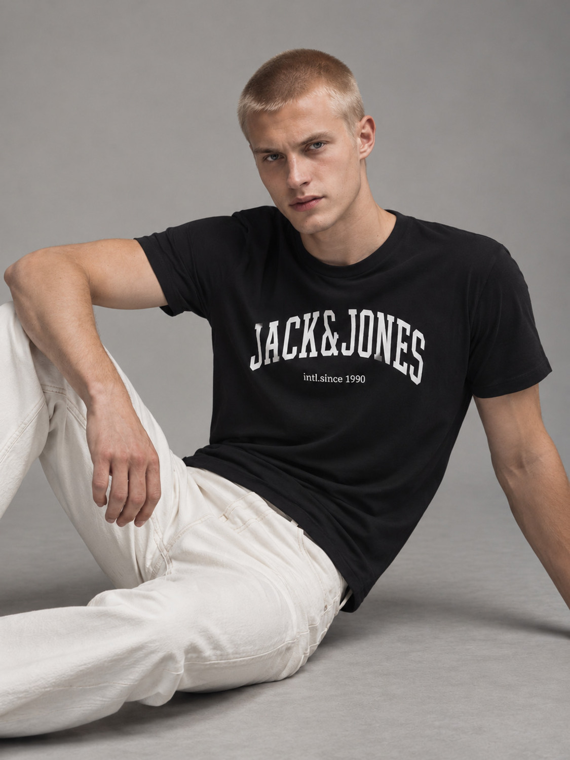 Image of JACK & JONES Typography Men Round Neck Black T-Shirt