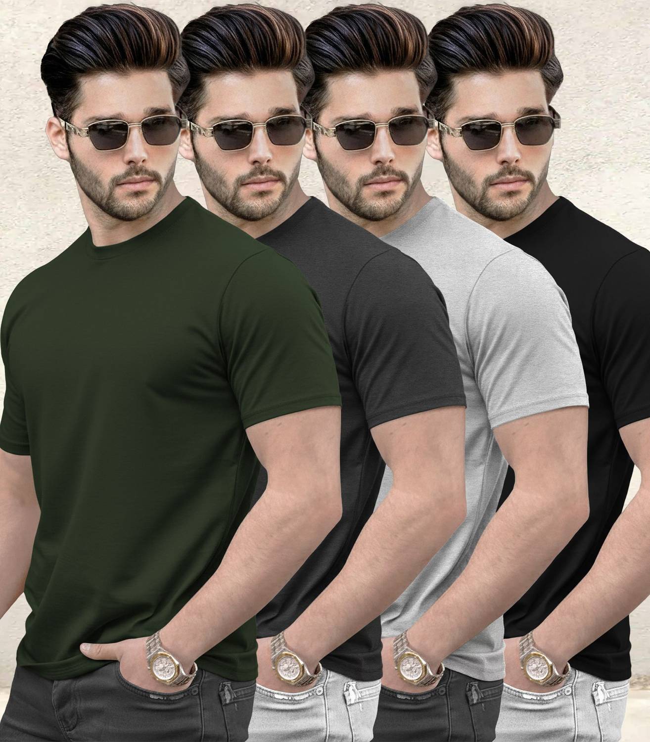 TRIPR Multicolor Men's Round Neck T-Shirt Pack of 4 - Image 3