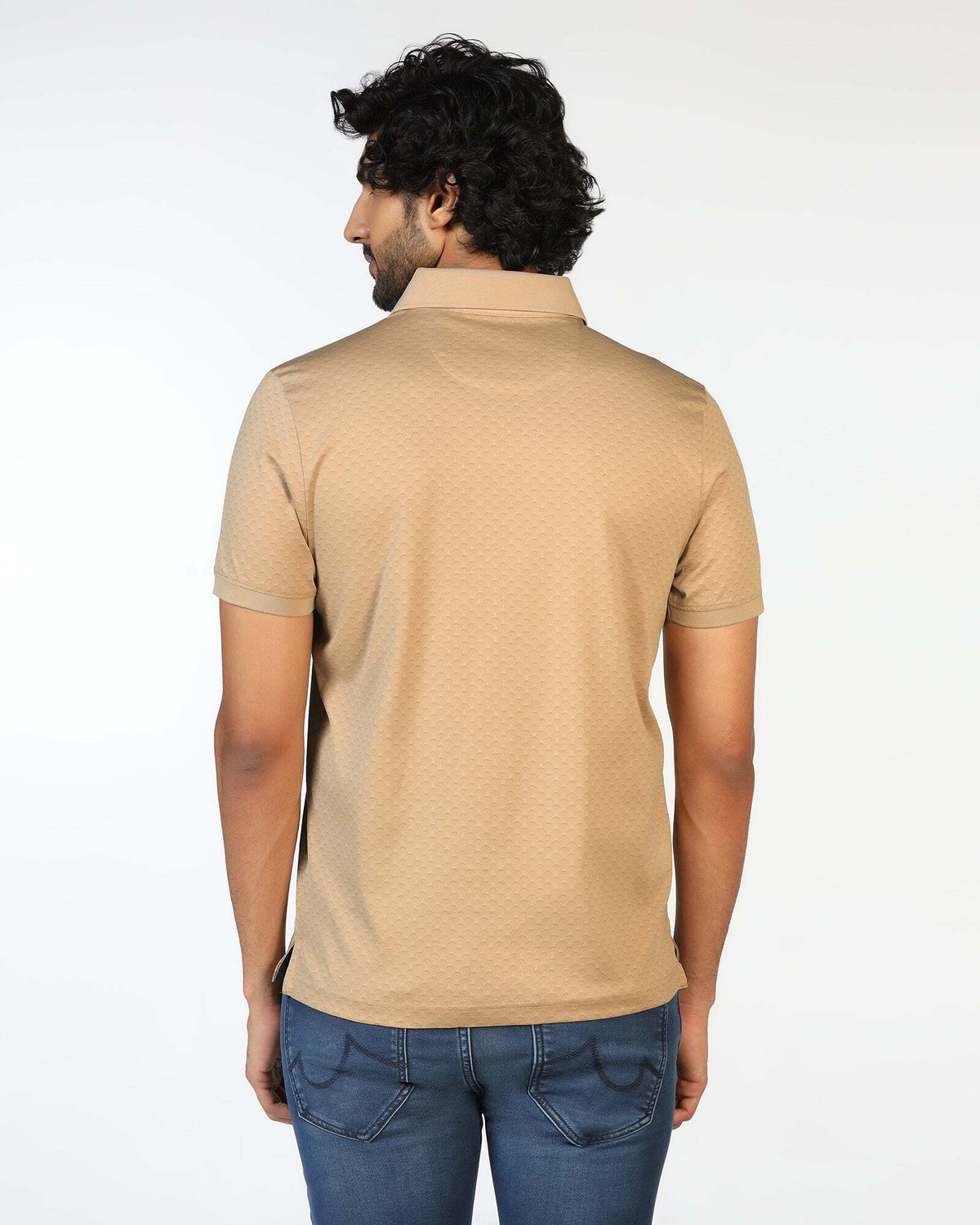 Image of Blackberrys Self Design Men Polo Neck Beige T-Shirt