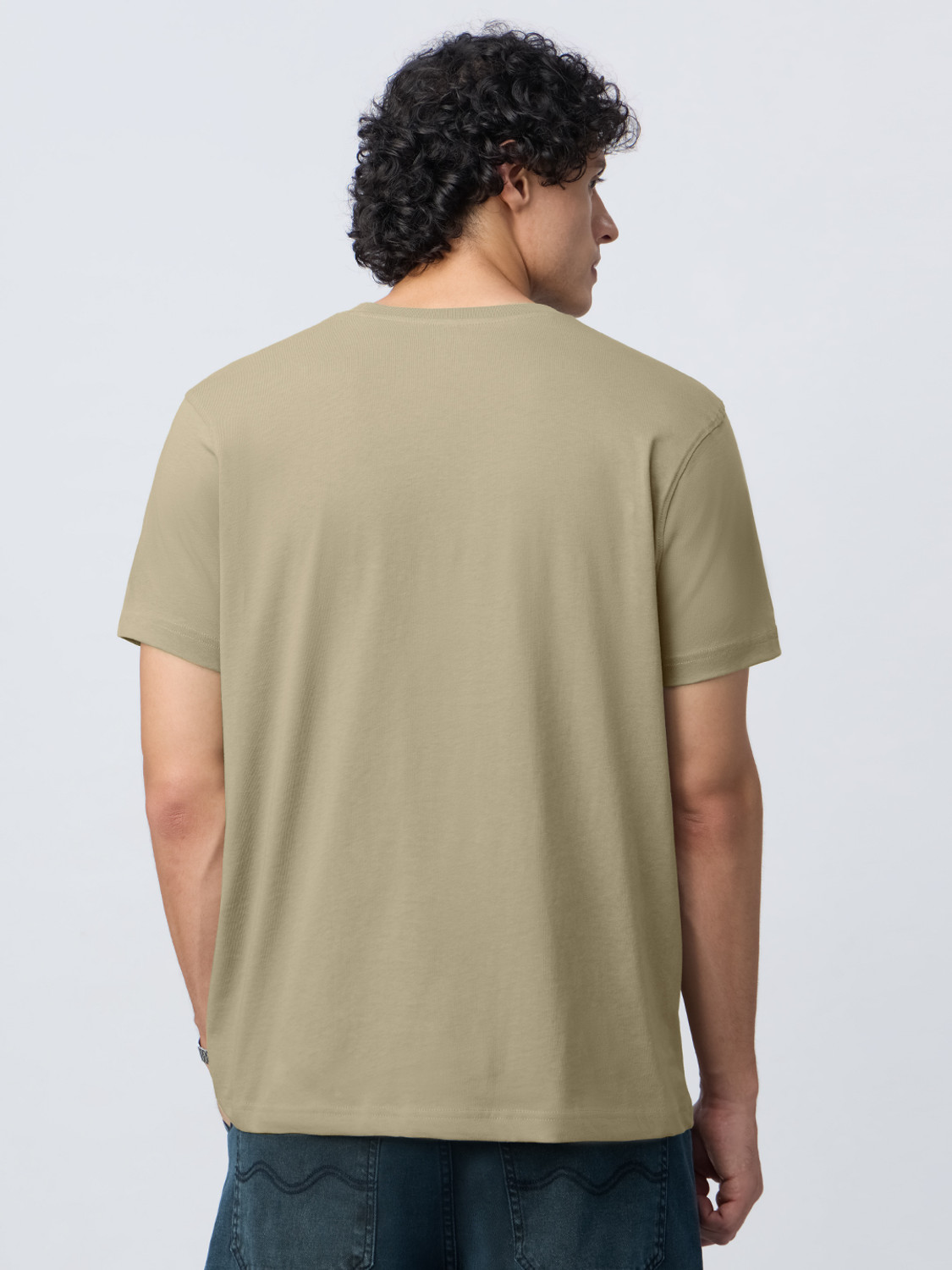 Image of The Souled Store Embroidered Men Round Neck Beige T-Shirt